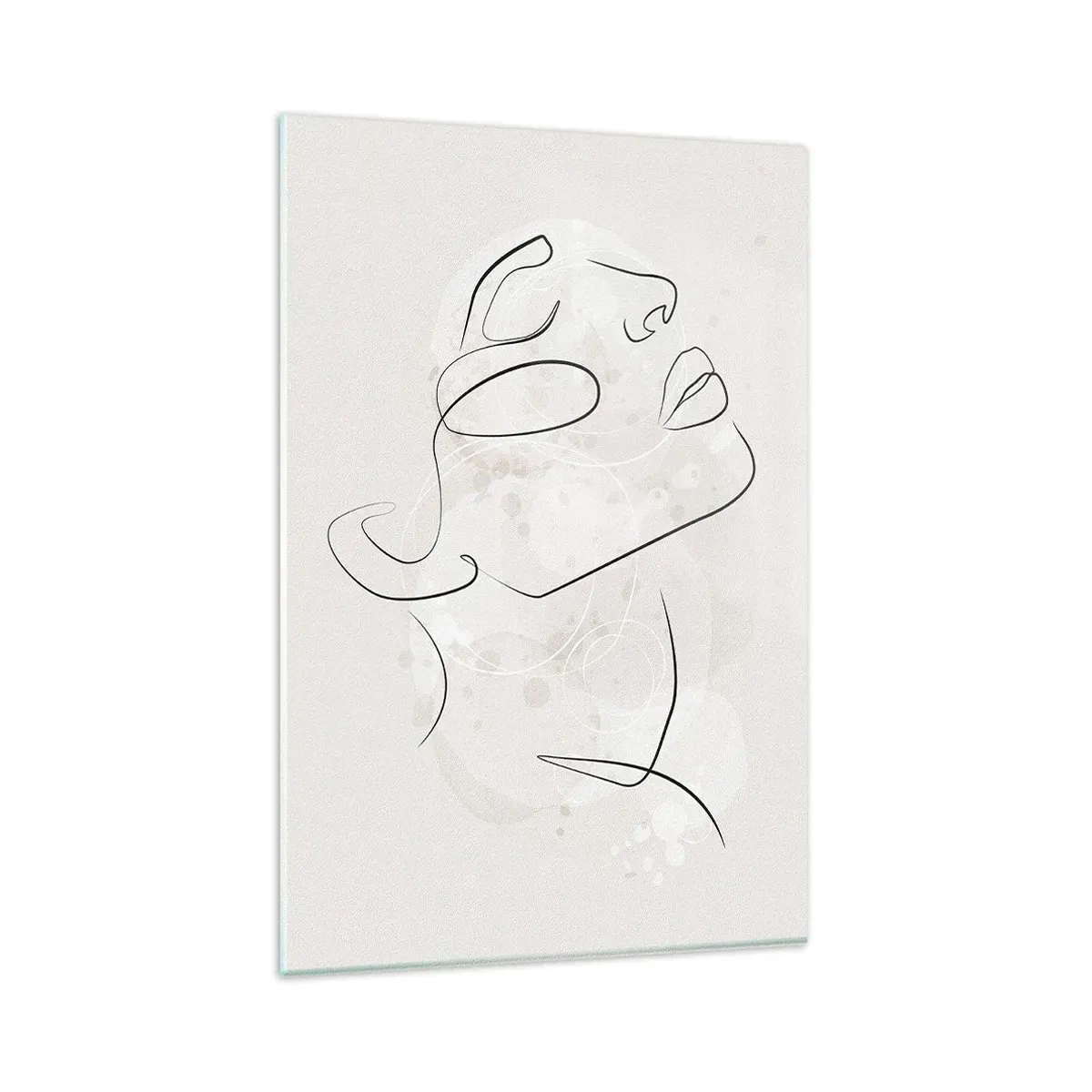 Impression sur verre - Image sur verre - Un croquis minimaliste d'un visage sur un fond clair - 80x120cm - L'esquisse d'un rêve - Décoration murale moderne pour le salon et la chambre ARTTOR