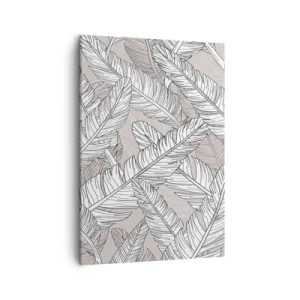 Impression sur toile - Image sur toile - Motif noir et blanc avec des feuilles de bananier sur un fond clair - 50x70cm - Un tourbillon de plumes - Décoration murale moderne pour le salon et la chambre ARTTOR