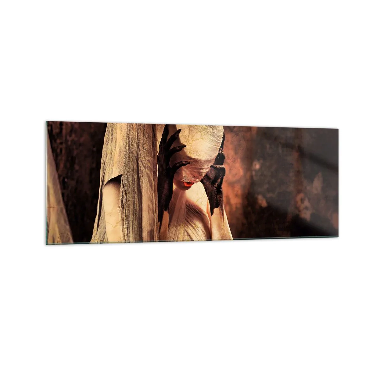 Impression sur verre - Image sur verre - Une femme voilée au style mystérieux sur un fond sombre - 140x50cm - Entre le bon et le mauvais - Décoration murale moderne pour le salon et la chambre ARTTOR