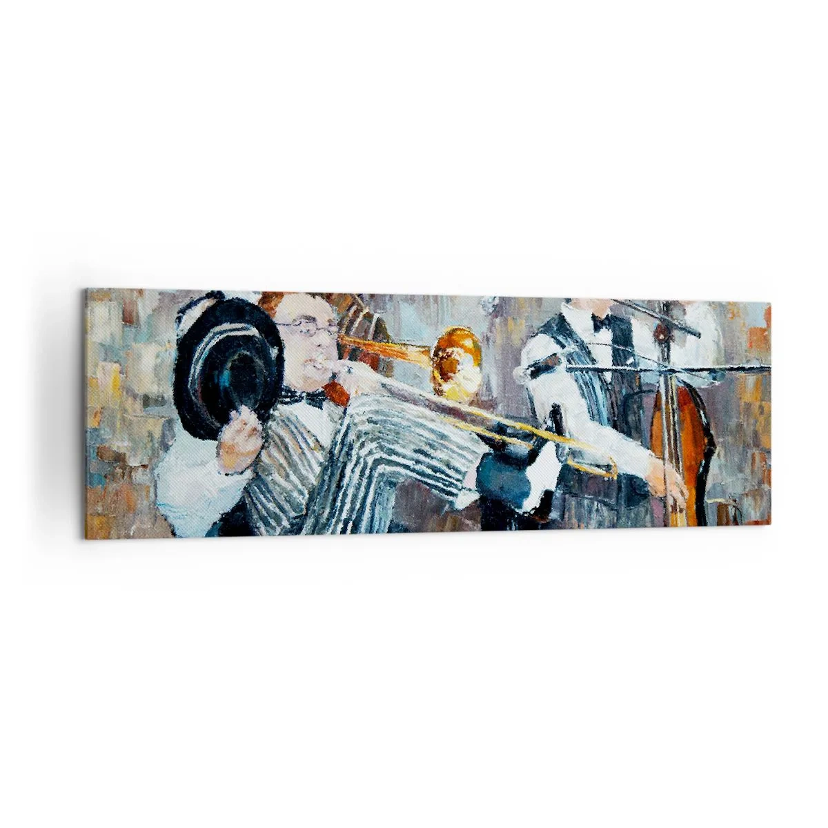 Impression sur toile - Image sur toile - Des musiciens de jazz dans un style pictural lors d'un concert - 160x50cm - C'est tout le Jazz - Décoration murale moderne pour le salon et la chambre ARTTOR