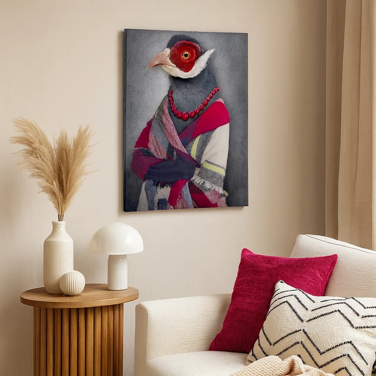 Impression sur toile - Image sur toile - Portraits stylisés d'un loup, d'un faisan et d'un lion en vêtements élégants - 50x70cm - Qu'est ce que je fais ici?! - Décoration murale moderne pour le salon et la chambre ARTTOR