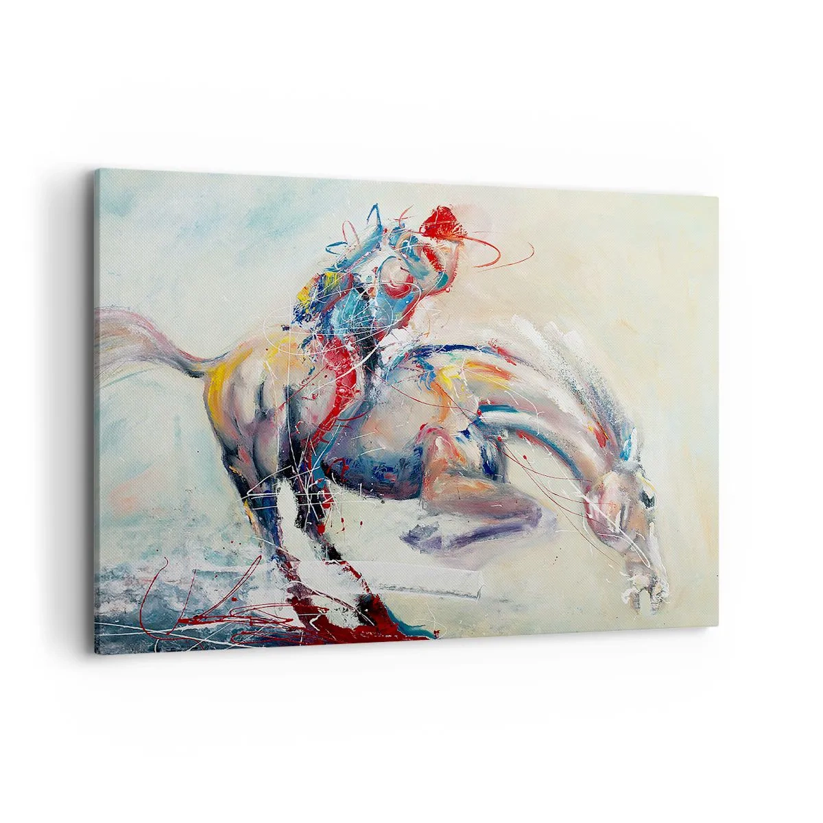 Impression sur toile - Image sur toile - Une image dynamique d'un cheval dans un style artistique abstrait. - 100x70cm - Accrochez-vous, nous décollons - Décoration murale moderne pour le salon et la chambre ARTTOR