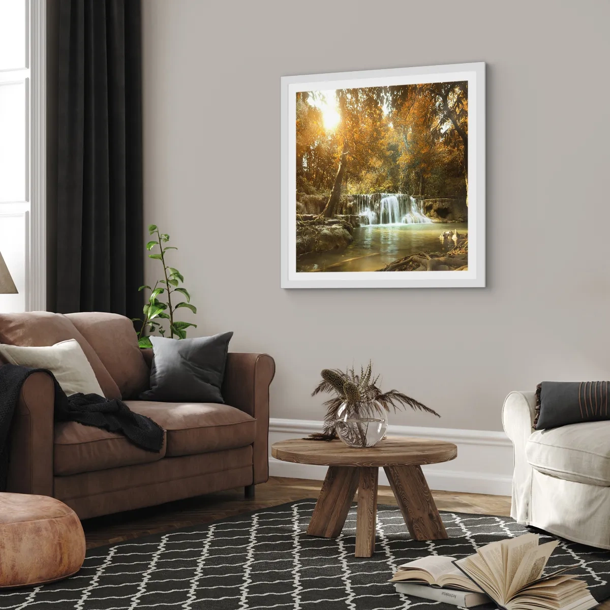 Affiche dans un cadre blanc - Poster - Cascade du parc - 30x30 cm