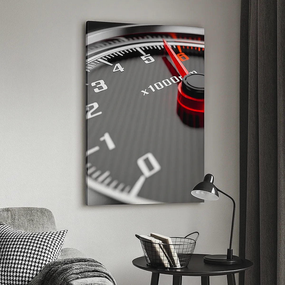 Impression sur toile - Image sur toile - Gros plan du tachymètre avec l'aiguille rouge - 50x70cm - Faites le plein - Décoration murale moderne pour le salon et la chambre ARTTOR