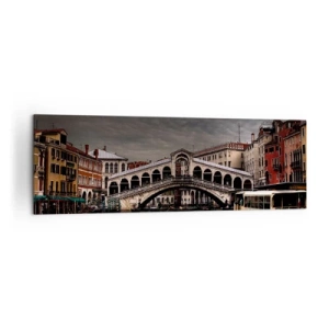 Impression sur toile - Image sur toile - Pont du Rialto à Venise sur le Grand Canal, architecture classique. - 160x50cm - Promesse d'une soirée vénitienne - Décoration murale moderne pour le salon et la chambre ARTTOR
