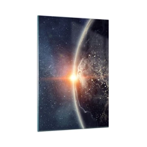 Impression sur verre - Image sur verre - La Terre vue de l'espace avec le soleil levant - 80x120cm - Dans une nouvelle perspective - Décoration murale moderne pour le salon et la chambre ARTTOR
