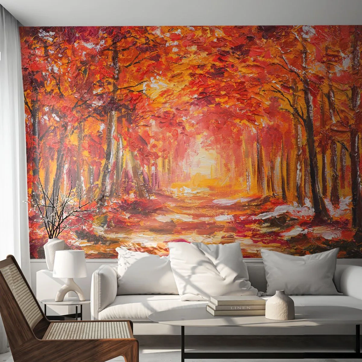 Papier Peint Photo Premium Canvas - Forêt d'automne aux tons cuivrés et dorés - 100x70cm - Forêt de cuivre - Décoration murale moderne pour le salon et la chambre ARTTOR