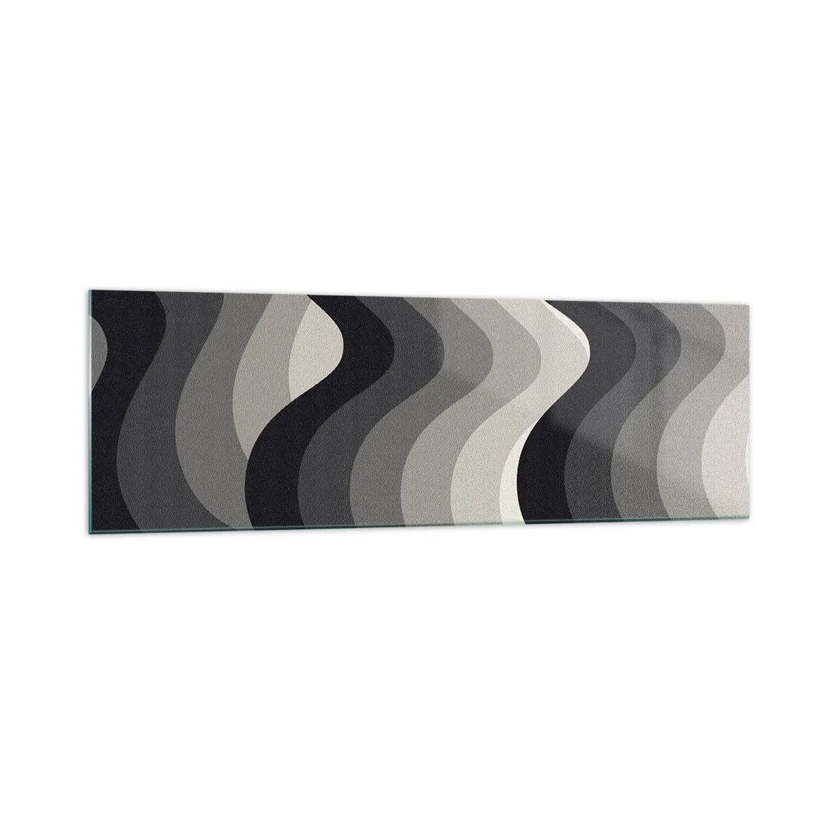 Impression sur verre - Image sur verre - Motifs ondulés noirs et blancs dans des tons de gris - 160x50cm - Vague après vague - Décoration murale moderne pour le salon et la chambre ARTTOR