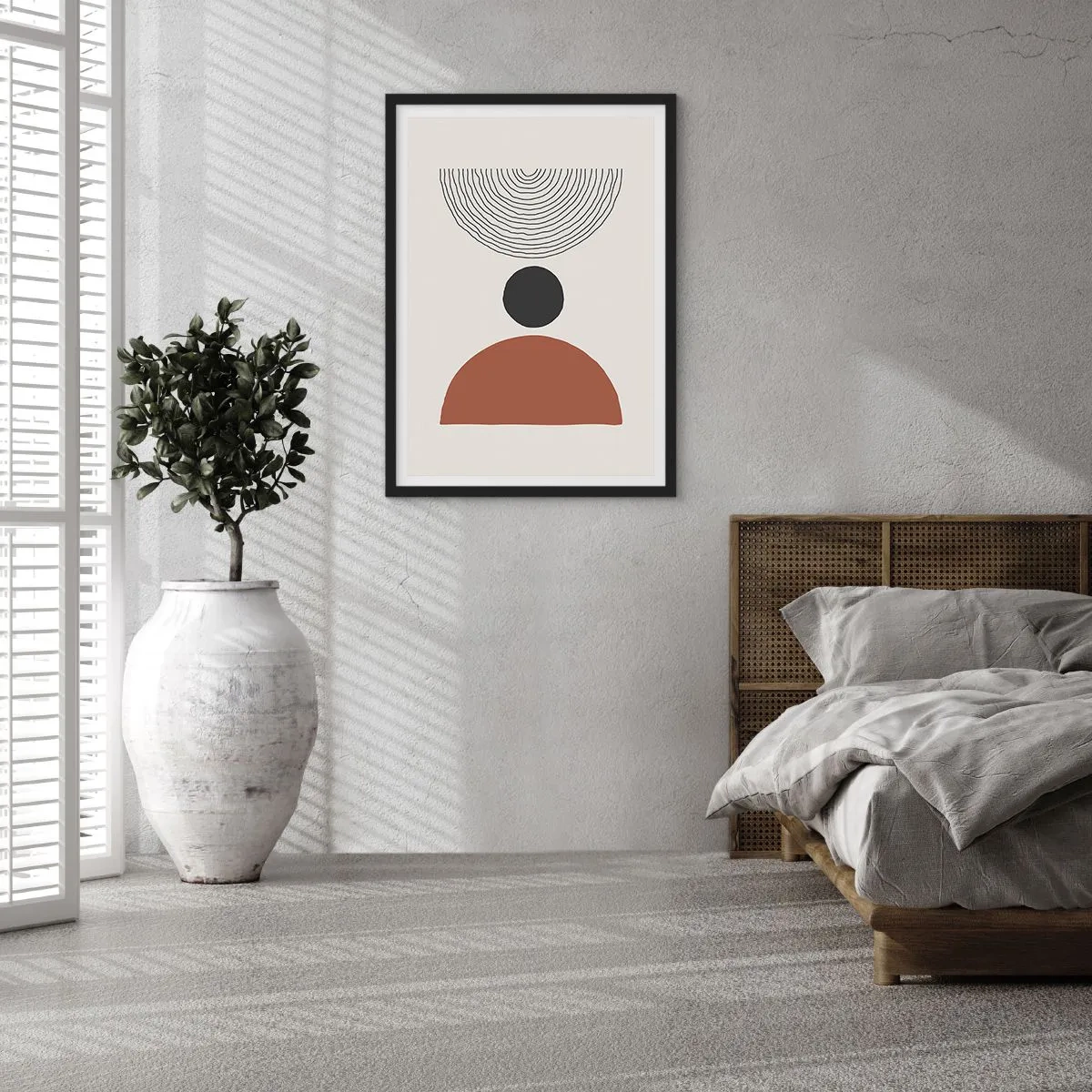 Affiche dans un cadre noir - Poster - Motif géométrique avec un demi-cercle et des lignes sur un fond clair - 50x70cm - Au centre de l'attention - Décoration murale moderne pour le salon et la chambre ARTTOR