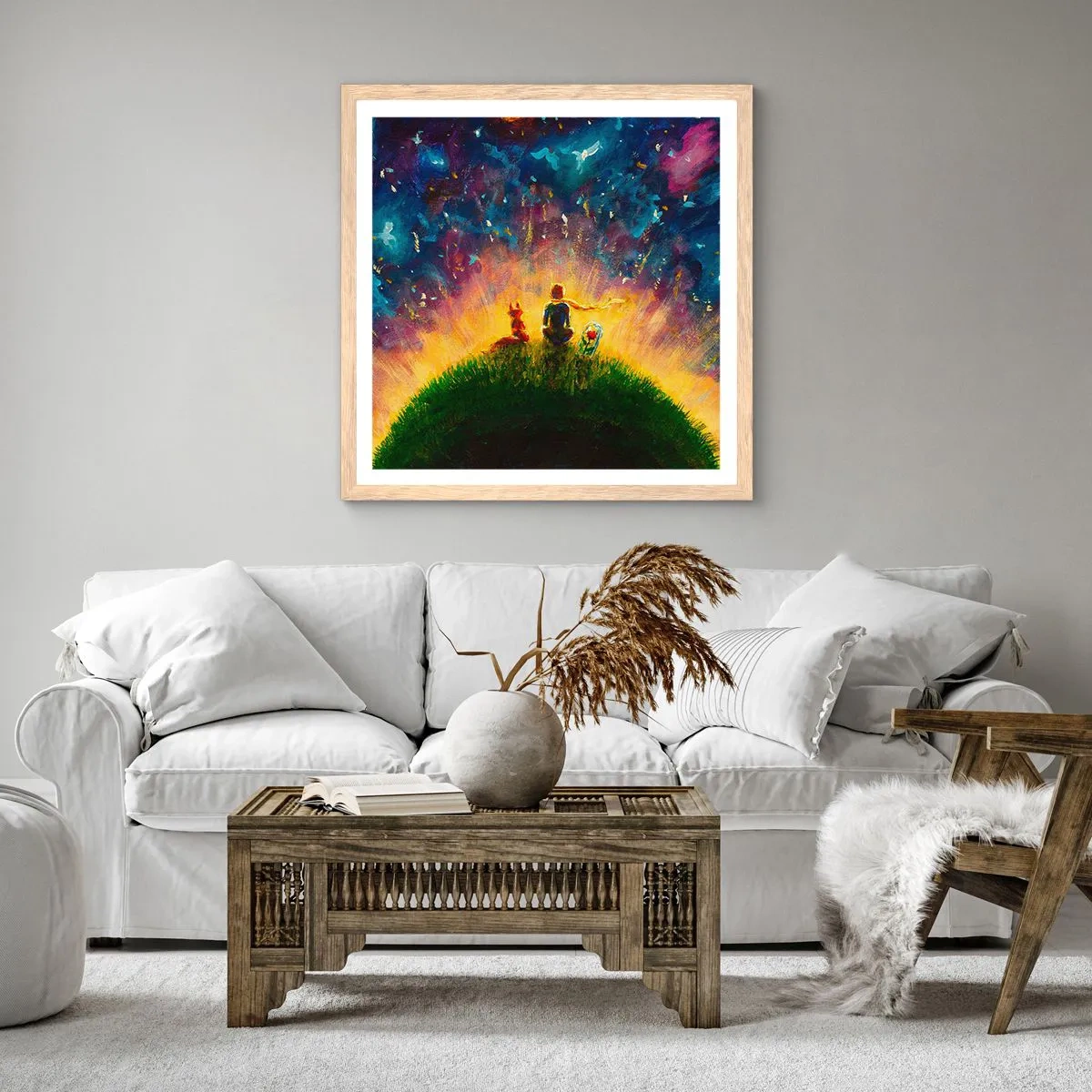 Affiche dans un chêne clair - Poster - Amour et amitié - le monde entier - 50x50 cm