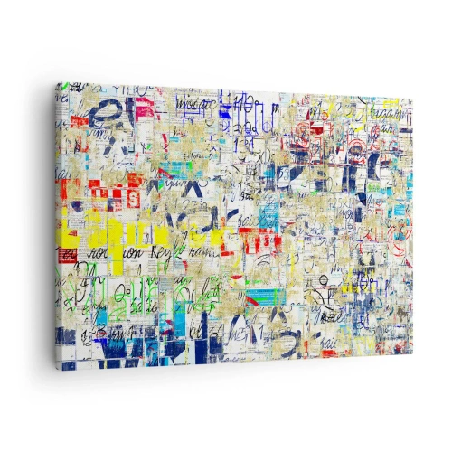 Impression sur toile - Image sur toile - Graffiti abstrait avec inscriptions et motifs colorés - 70x50cm - Ca fait juste plaisir aux yeux - Décoration murale moderne pour le salon et la chambre ARTTOR