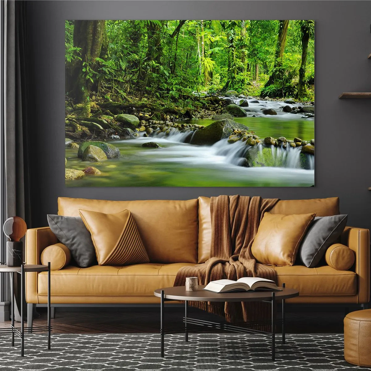 Impression sur verre - Image sur verre - Un ruisseau forestier entouré d'une végétation luxuriante - 120x80cm - Nager dans un océan de verdure - Décoration murale moderne pour le salon et la chambre ARTTOR
