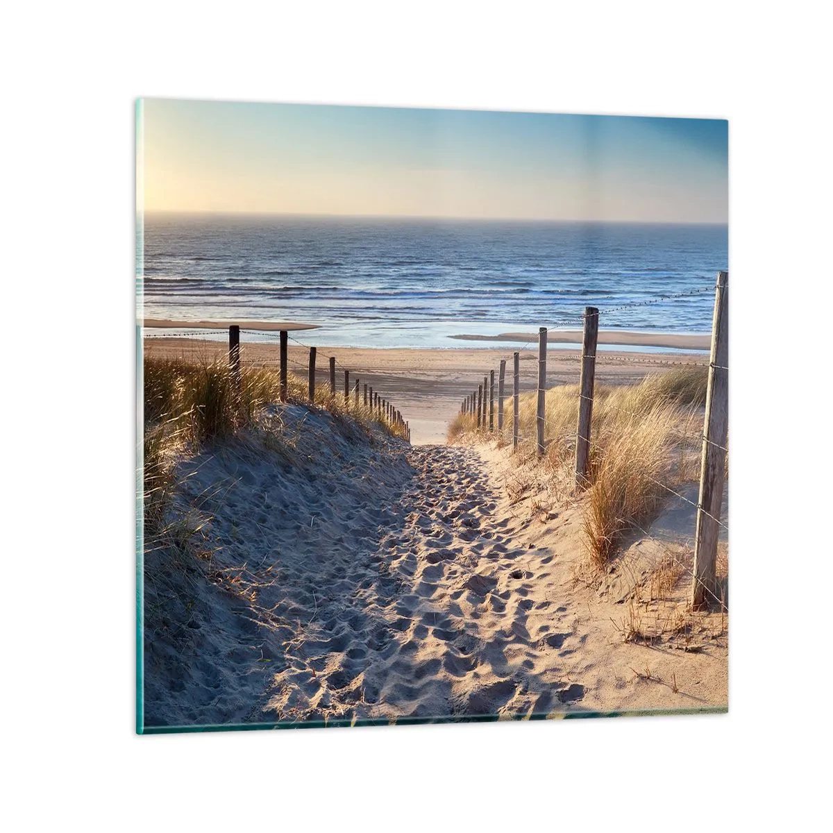 Impression sur verre - Image sur verre - Le bruit de la mer, le chant des oiseaux, une plage sauvage parmi les herbes… - 30x30 cm