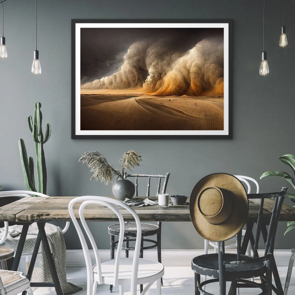 Affiche dans un cadre noir - Poster - Impressionnante tempête de sable dans le désert - 70x50cm - La colère du désert - Décoration murale moderne pour le salon et la chambre ARTTOR