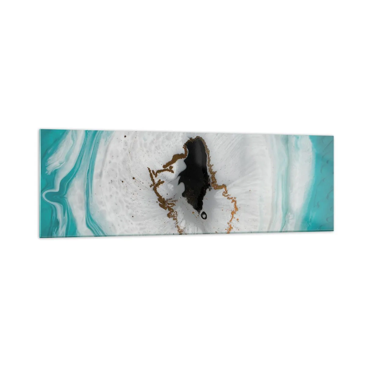 Impression sur verre - Image sur verre - Motif de géode abstrait dans des tons de turquoise, blanc et or - 160x50cm - Pénétrer à l'intérieur - Décoration murale moderne pour le salon et la chambre ARTTOR