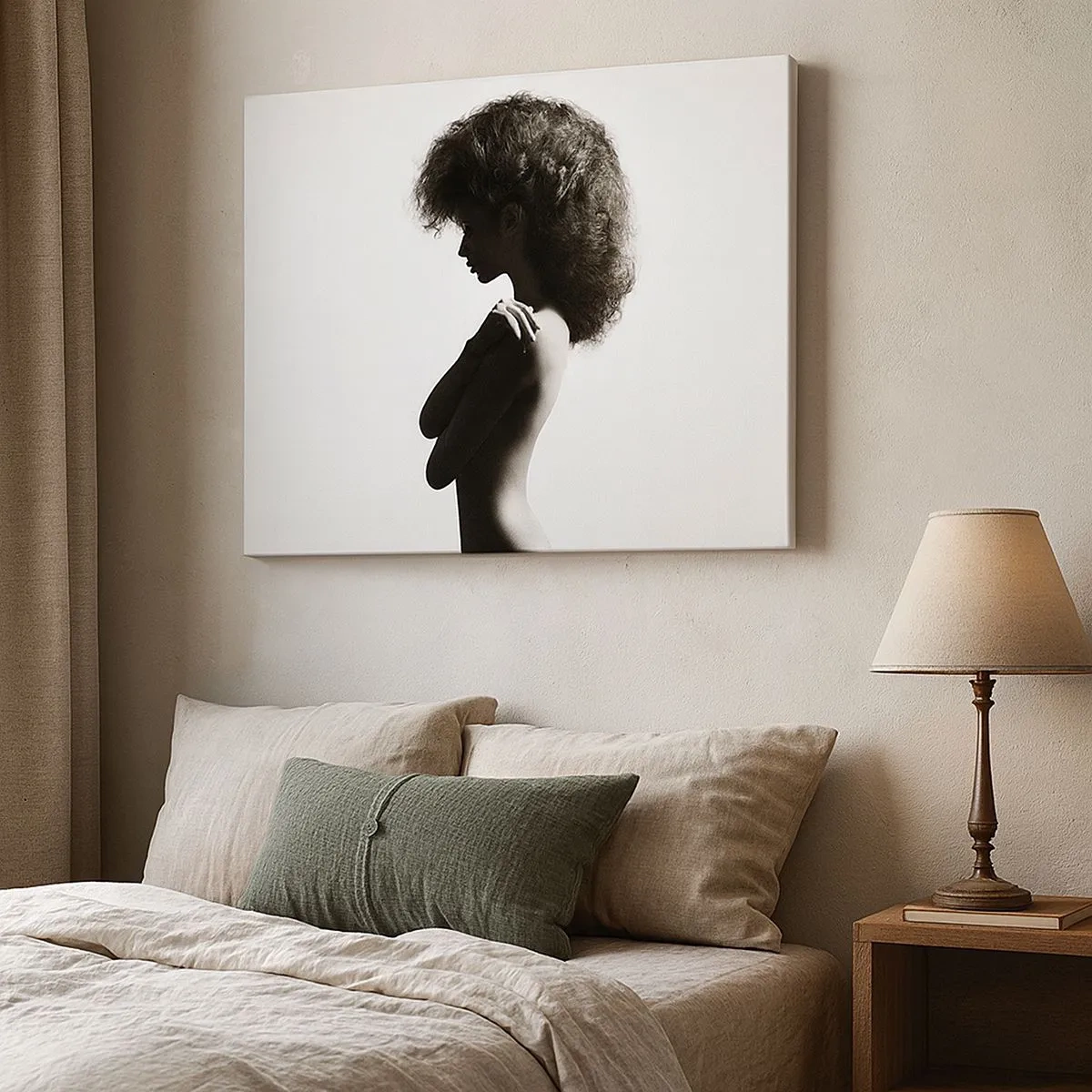 Impression sur toile - Image sur toile - Une silhouette subtile d'une femme dans des tons noirs et blancs sur un fond clair - 70x50cm - Comme une fleur au bout d'une fine tige - Décoration murale moderne pour le salon et la chambre ARTTOR
