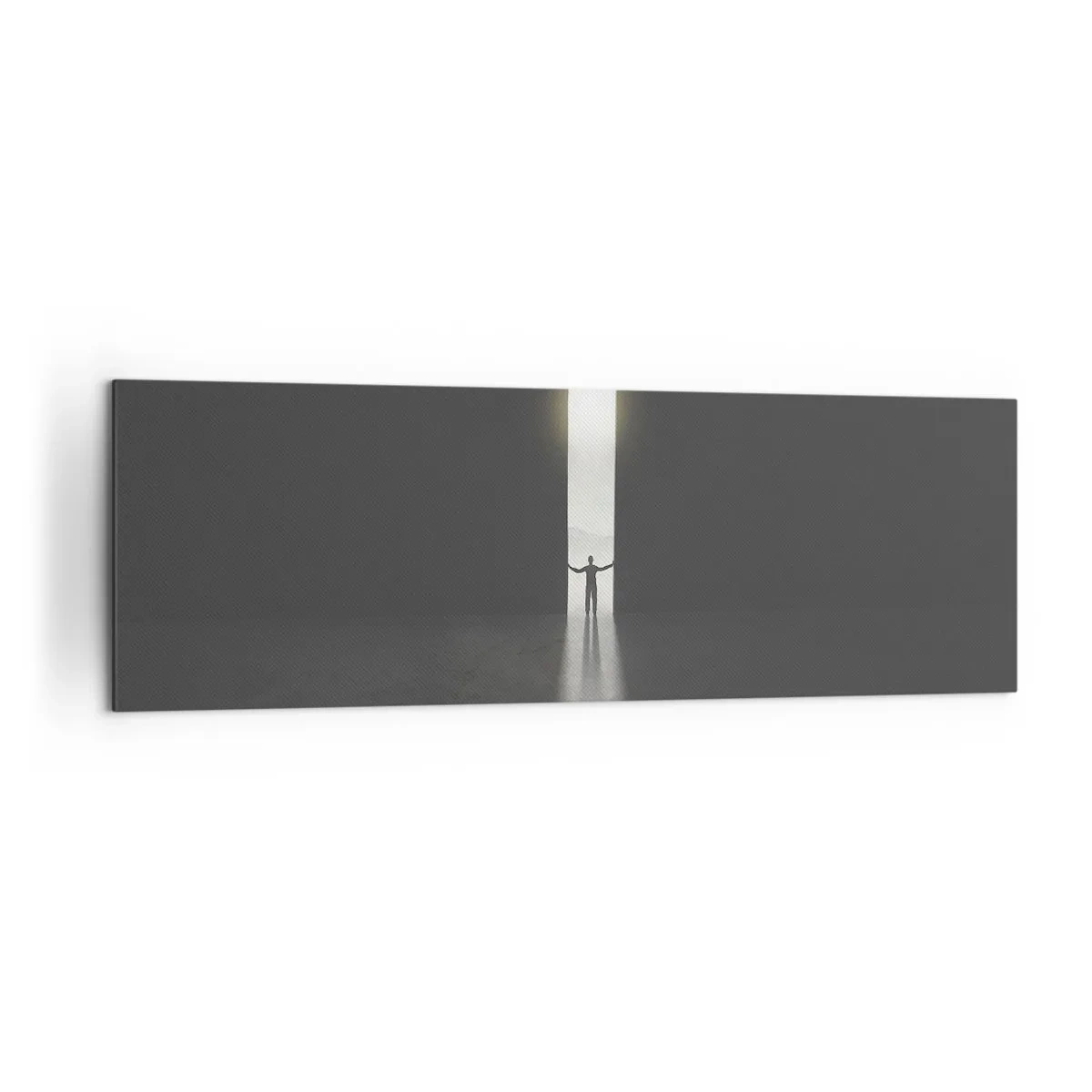 Impression sur toile - Image sur toile - Un homme debout dans la lumière d'une fente étroite dans un espace sombre - 160x50cm - Étape vers un avenir radieux - Décoration murale moderne pour le salon et la chambre ARTTOR