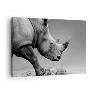 Impression sur toile - Image sur toile - Portrait d'un rhinocéros sur fond de désert gris - 70x50cm - Force inarrêtable - Décoration murale moderne pour le salon et la chambre ARTTOR
