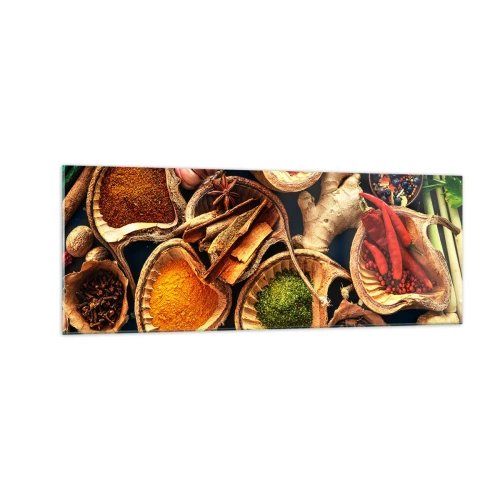Impression sur verre - Image sur verre - Bols d'épices de différentes couleurs - 140x50cm - Prends ce que tu veux - Décoration murale moderne pour le salon et la chambre ARTTOR