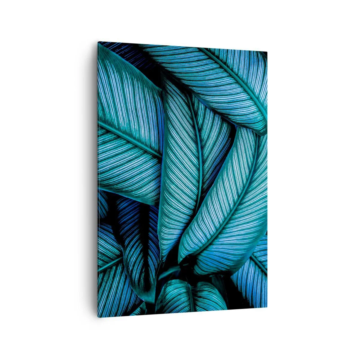 Impression sur toile - Image sur toile - Un gros plan de feuilles turquoise avec des détails vifs. - 70x100cm - Lignes de vie - Décoration murale moderne pour le salon et la chambre ARTTOR