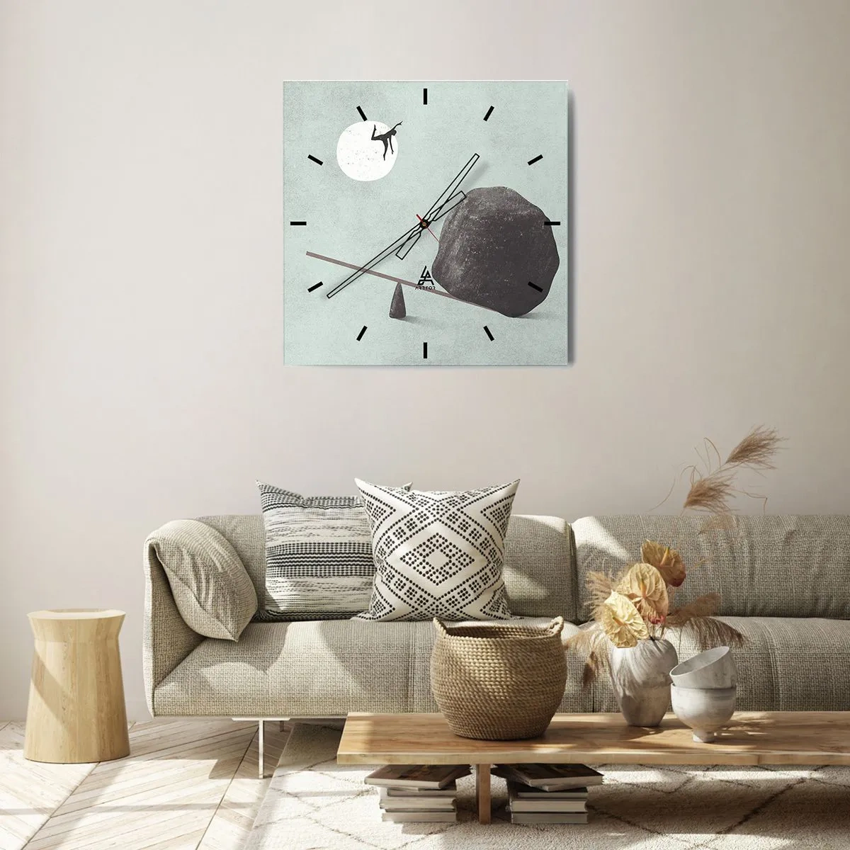 Horloge murale - Pendule murale - Une scène symbolique avec une figure et un équilibre sur un ciel lumineux. - 30x30cm - Réalisation de ses rêves - Décoration murale moderne pour le salon et la chambre ARTTOR