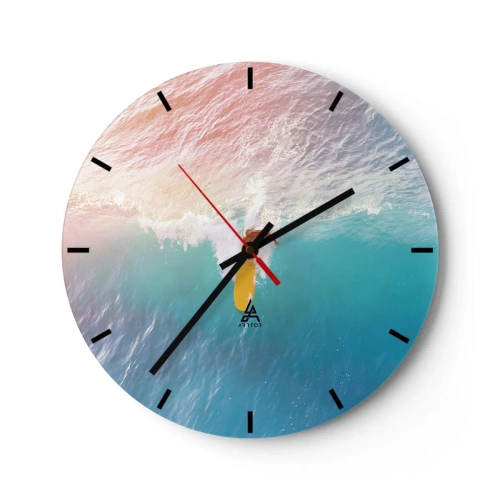 Horloge murale - Pendule murale - Surfeur chevauchant une vague dans l'océan turquoise - 30x30cm - Le cavalier de l'océan - Décoration murale moderne pour le salon, la cuisine et la chambre ARTTOR