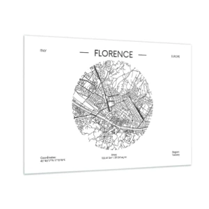 Impression sur verre - Image sur verre - Florence sous la forme d'une carte stylisée avec un réseau de rues - 100x70cm - Anatomie de Florence - Décoration murale moderne pour le salon et la chambre ARTTOR