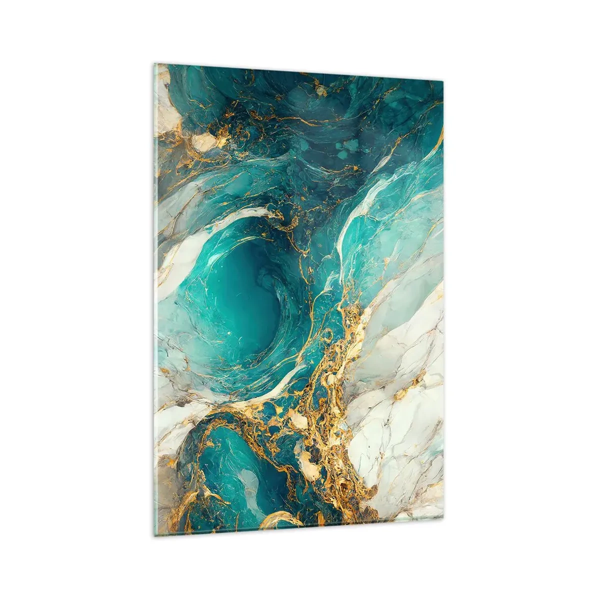Impression sur verre - Image sur verre - Une composition abstraite dans des tons turquoise et or. - 80x120cm - Composition en veines d'or - Décoration murale moderne pour le salon et la chambre ARTTOR
