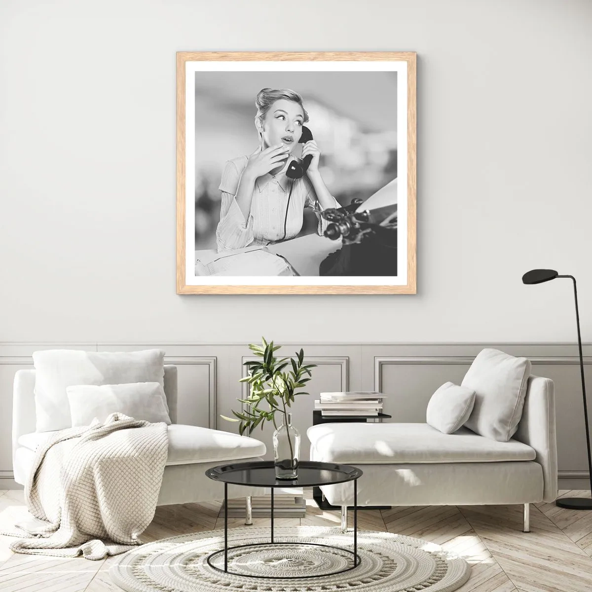 Affiche dans un chêne clair - Poster - Hello! Ici les années 50 - 30x30 cm