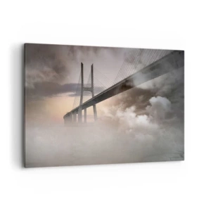 Impression sur toile - Image sur toile - Un pont sur une rivière entouré de brouillard le matin - 120x80cm - Sur la rivière qui n'existe pas - Décoration murale moderne pour le salon et la chambre ARTTOR