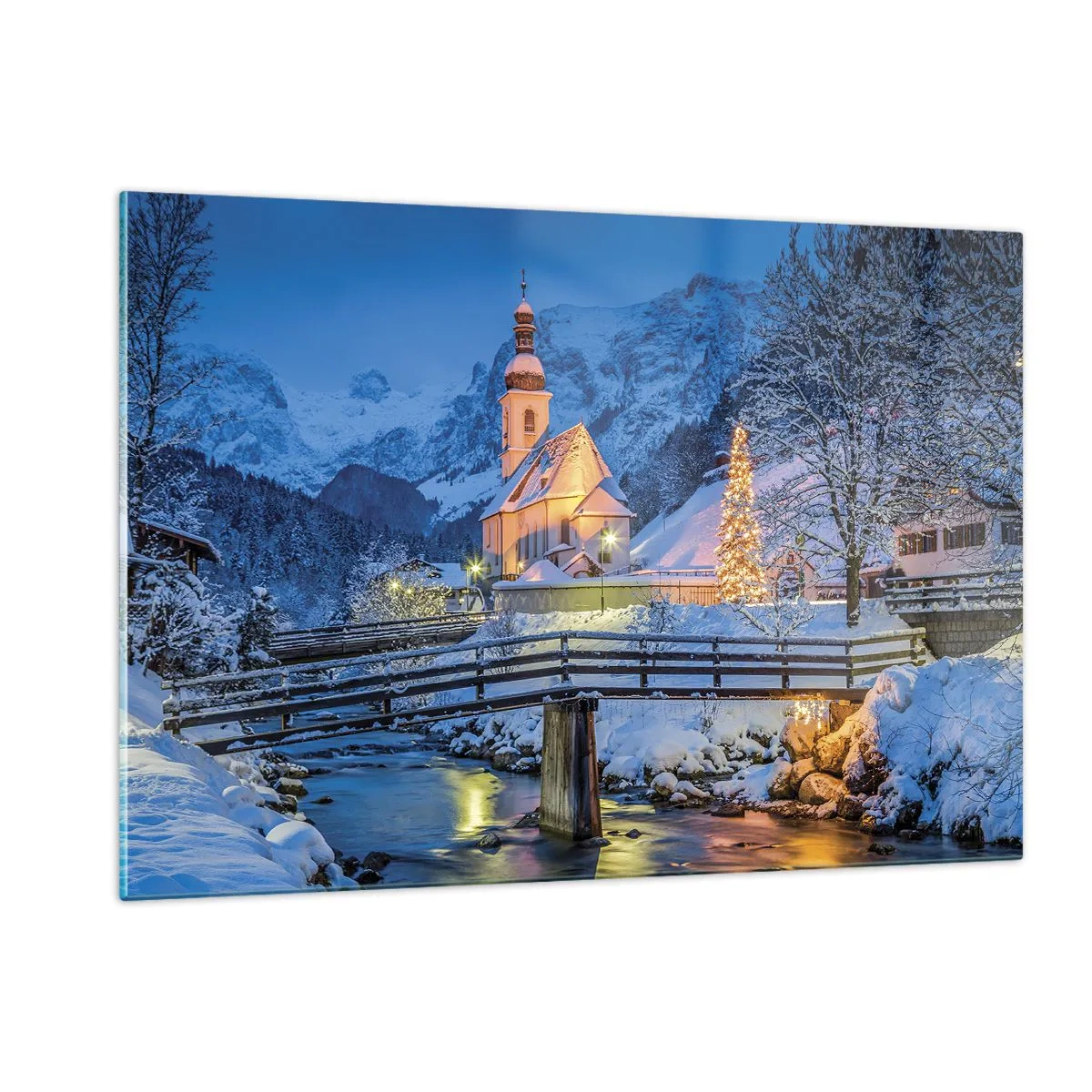 Impression sur verre - Image sur verre - Paysage de Noël dans un décor hivernal - 120x80cm - L'âme du monde - Décoration murale moderne pour le salon et la chambre ARTTOR