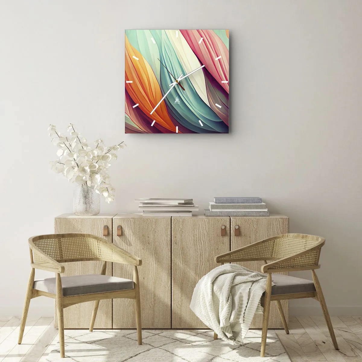 Horloge murale - Pendule murale - Tissage arc-en-ciel - 40x40 cm