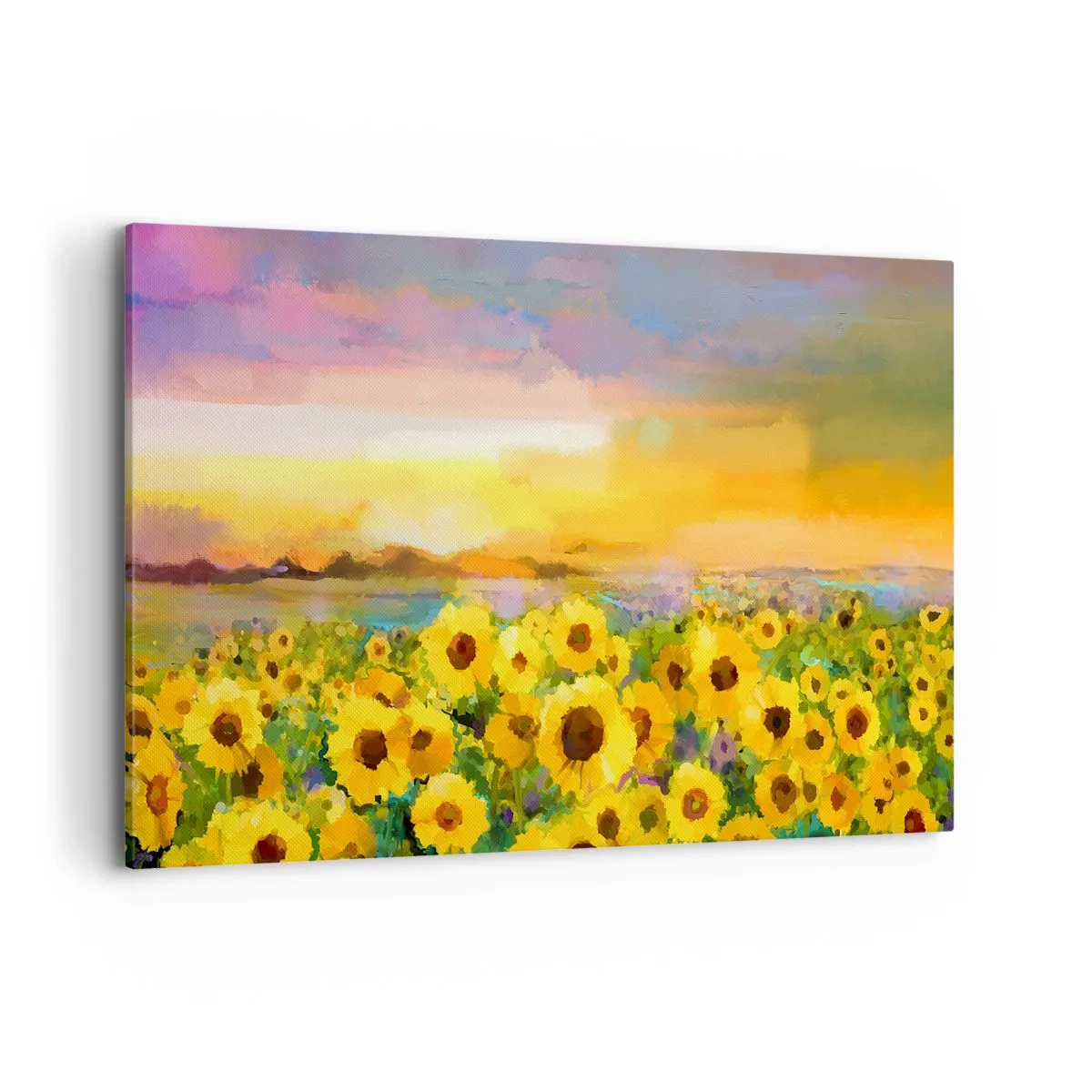 Impression sur toile - Image sur toile - Un champ de tournesols à la lumière du soleil couchant - 120x80cm - Le soleil lui-même est descendu sur terre - Décoration murale moderne pour le salon et la chambre ARTTOR