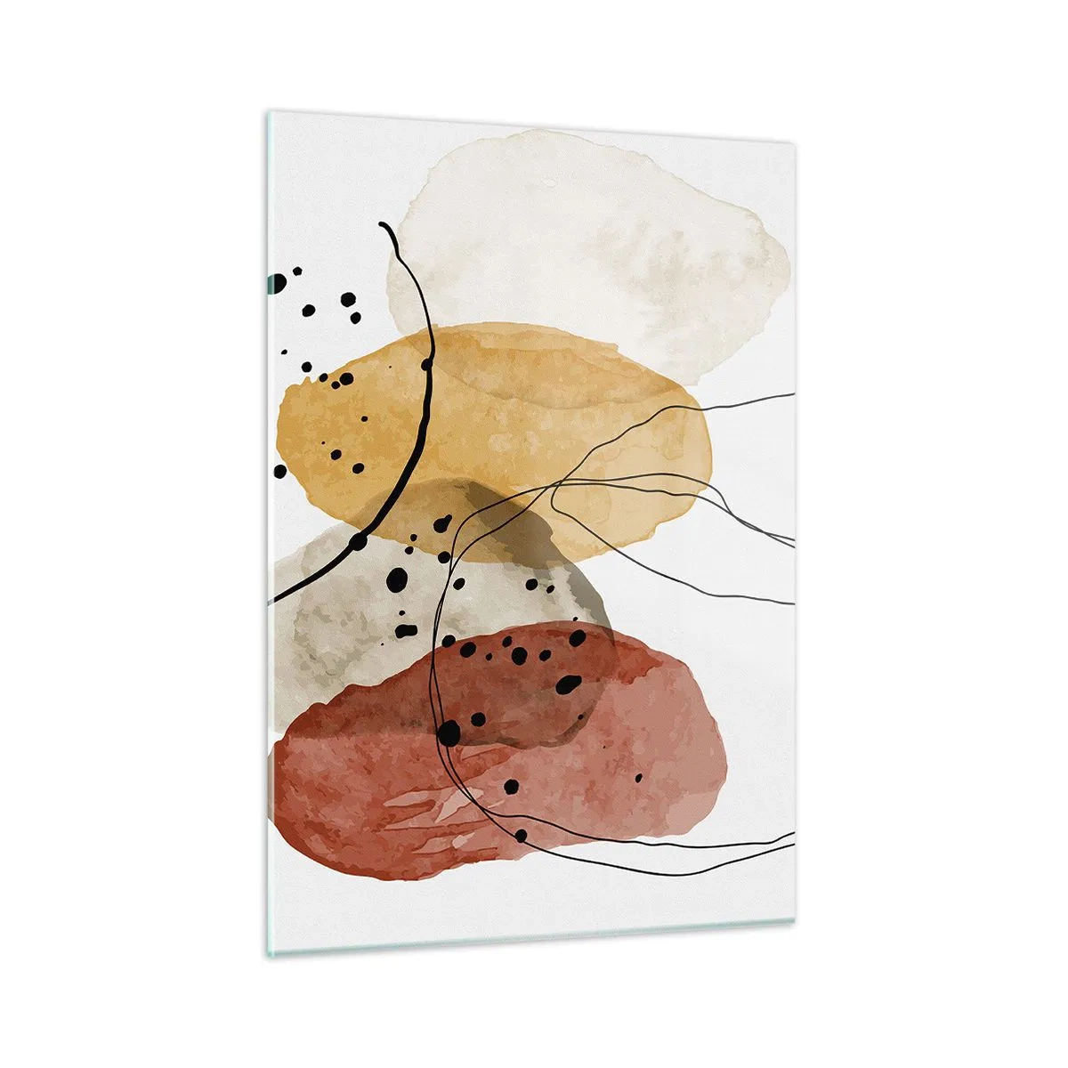Impression sur verre - Image sur verre - Taches abstraites de couleur terre avec des lignes fines - 50x70cm - Léger et transparent comme l'air - Décoration murale moderne pour le salon et la chambre ARTTOR
