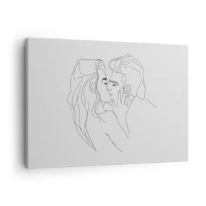 Impression sur toile - Image sur toile - Le contour d'un couple s'embrassant sur un fond clair - 70x50cm - La même ligne - Décoration murale moderne pour le salon et la chambre ARTTOR