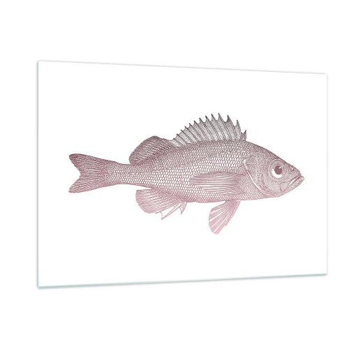 Impression sur verre - Image sur verre - Graphique d'un poisson avec un grand œil dans un style rétro sur fond blanc - 120x80cm - Poisson aux grands yeux - Décoration murale moderne pour le salon et la chambre ARTTOR