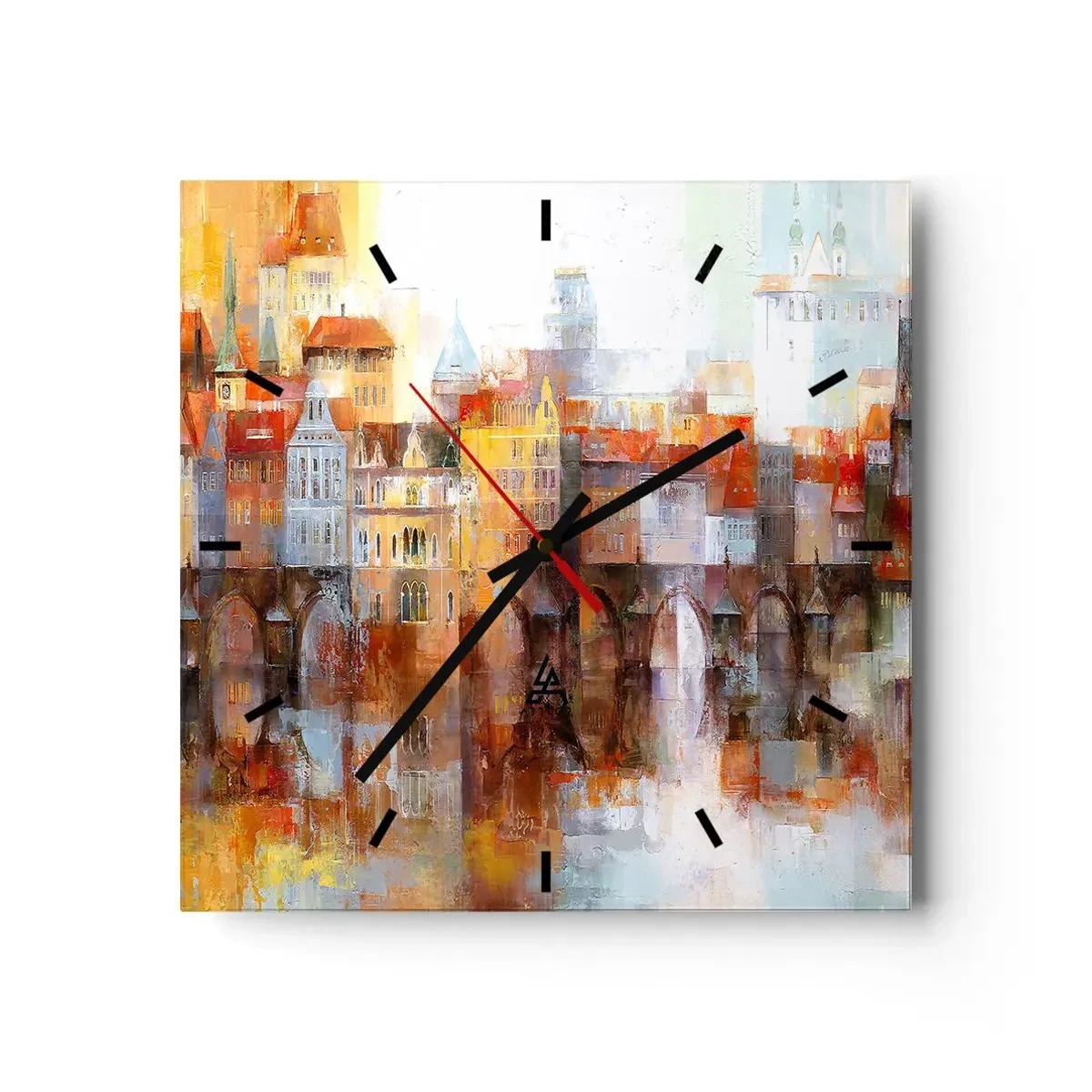 Horloge murale - Pendule murale - Un panorama pittoresque de la ville avec un pont aux couleurs d'automne - 30x30cm - C'est aussi beau sous le pont - Décoration murale moderne pour le salon et la chambre ARTTOR
