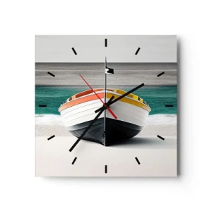 Horloge murale - Pendule murale - Un bateau sur la plage avec une mer turquoise en arrière-plan - 30x30cm - A sa place - Décoration murale moderne pour le salon et la chambre ARTTOR