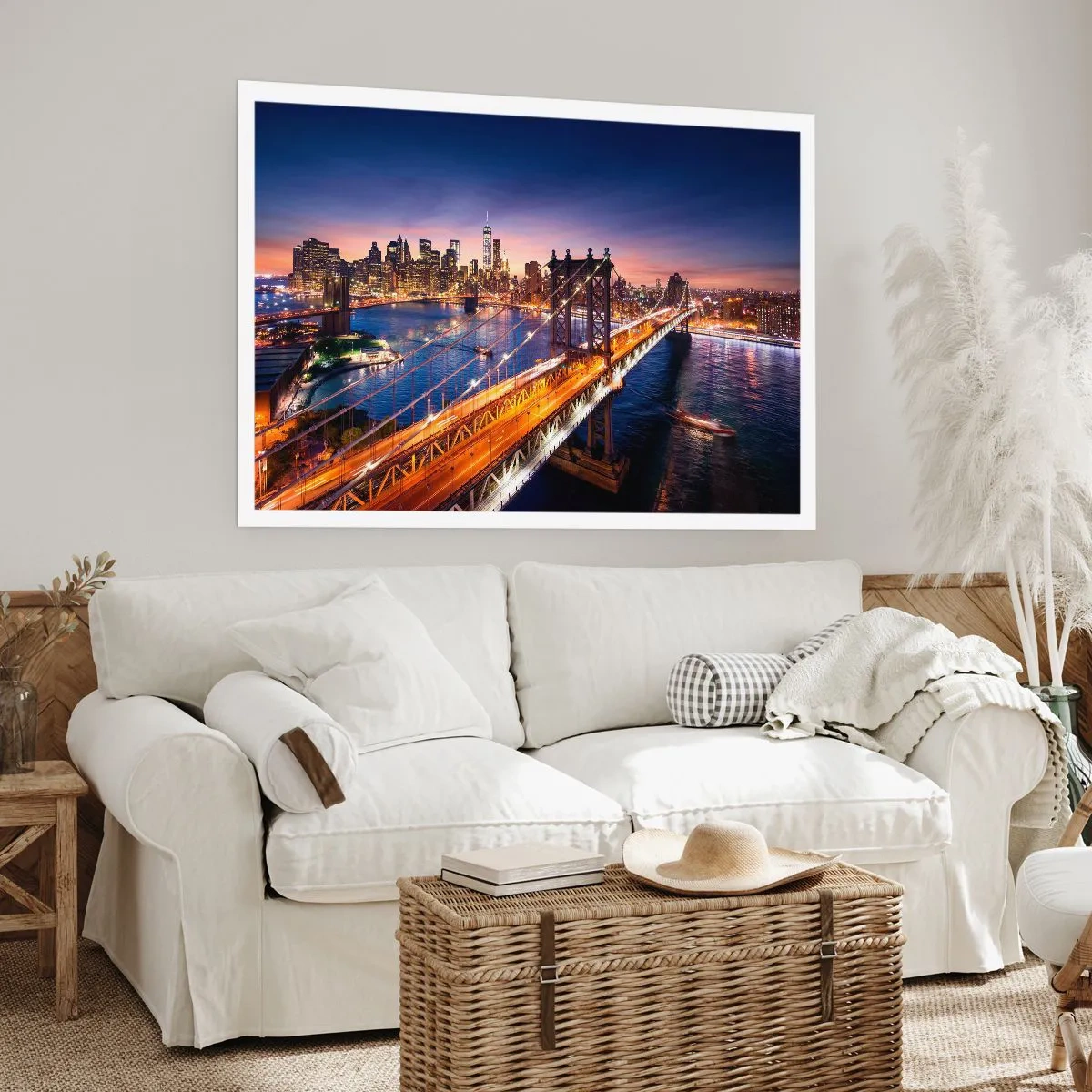 Affiche - Poster - Le pont et le panorama de la ville au coucher du soleil - 100x70cm - Un pont lumineux au cœur de la ville - Décoration murale moderne pour le salon et la chambre ARTTOR
