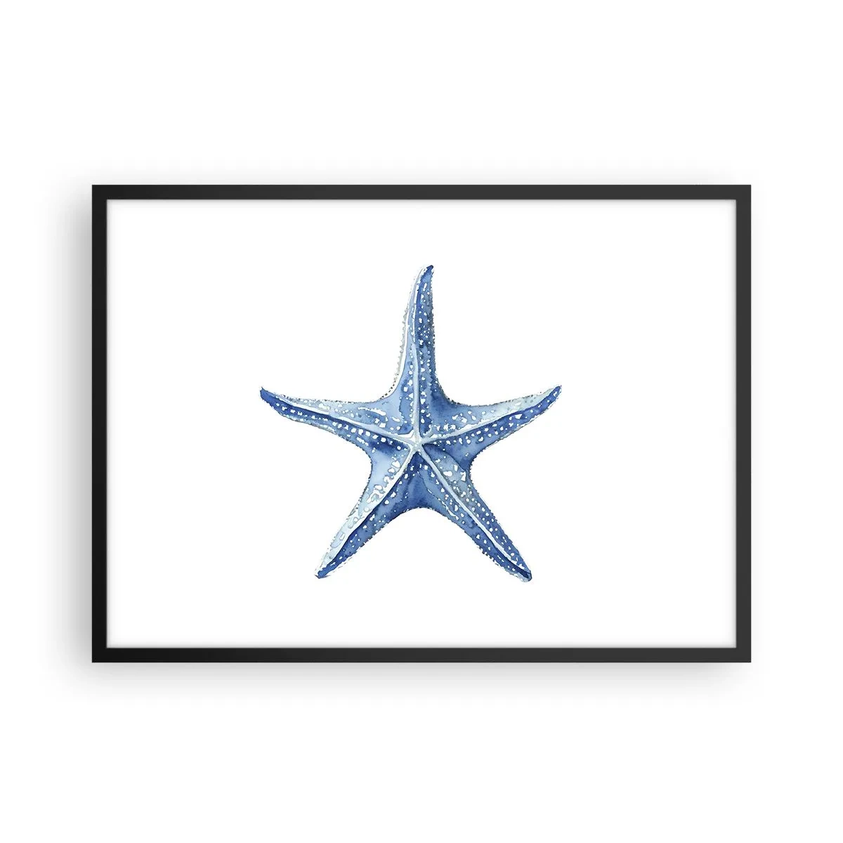 Affiche dans un cadre noir - Poster - Étoile de mer bleue sur fond blanc dans un style minimaliste - 70x50cm - Étoile de mer - Décoration murale moderne pour le salon et la chambre ARTTOR