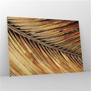 Impression sur verre - Image sur verre - Gros plan de feuilles de palmier sèches et dorées - 100x70cm - Or de noix de coco - Décoration murale moderne pour le salon et la chambre ARTTOR