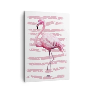Impression sur toile - Image sur toile - Flamant rose sur fond rose dans un style minimaliste - 50x70cm - Avec dignité, bien qu'en rose - Décoration murale moderne pour le salon et la chambre ARTTOR