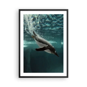 Affiche dans un cadre noir - Poster - Un pingouin nageant sous l'eau - 50x70cm - Bienvenue dans mon monde - Décoration murale moderne pour le salon et la chambre ARTTOR
