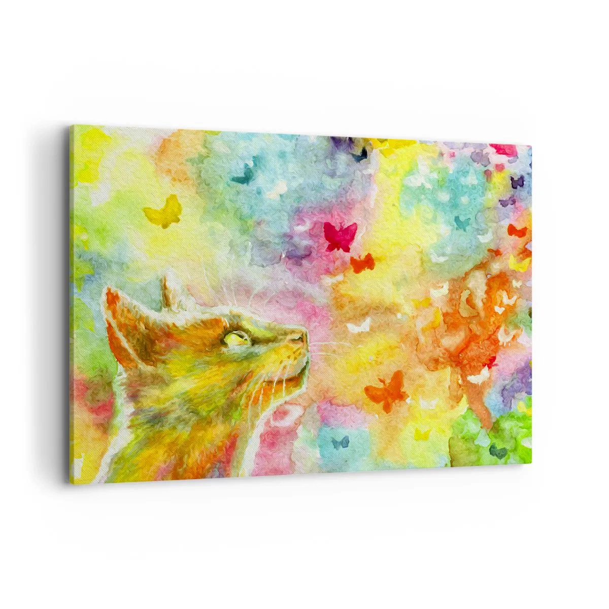 Impression sur toile - Image sur toile - Un chat entouré de papillons colorés - 100x70cm - Bayou-bayou au paradis des chats - Décoration murale moderne pour le salon et la chambre ARTTOR