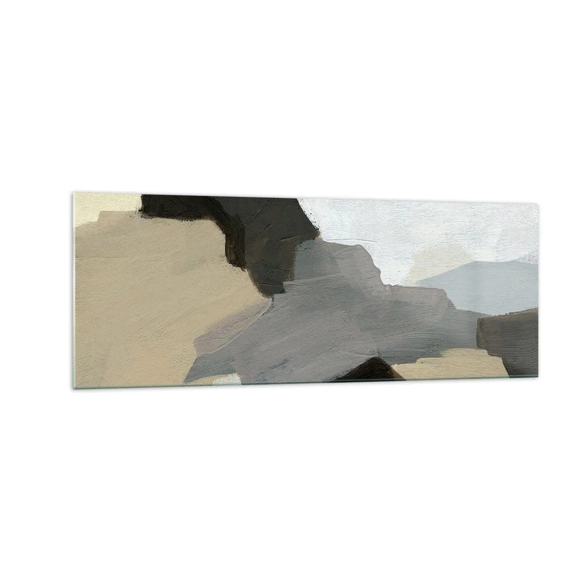 Impression sur verre - Image sur verre - Formes abstraites dans les tons beige, marron et gris - 140x50cm - Abstraction : le carrefour du gris - Décoration murale moderne pour le salon et la chambre ARTTOR