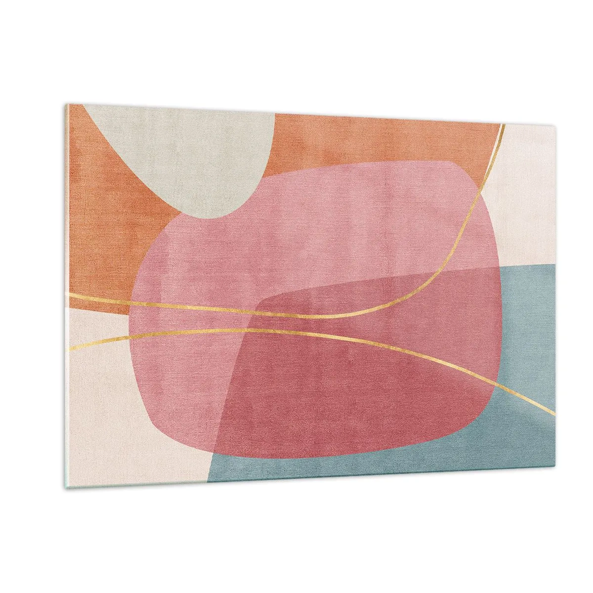 Impression sur verre - Image sur verre - Formes pastel avec des lignes dorées entrecroisées - 120x80cm - Composition pastel au fil d'or - Décoration murale moderne pour le salon et la chambre ARTTOR