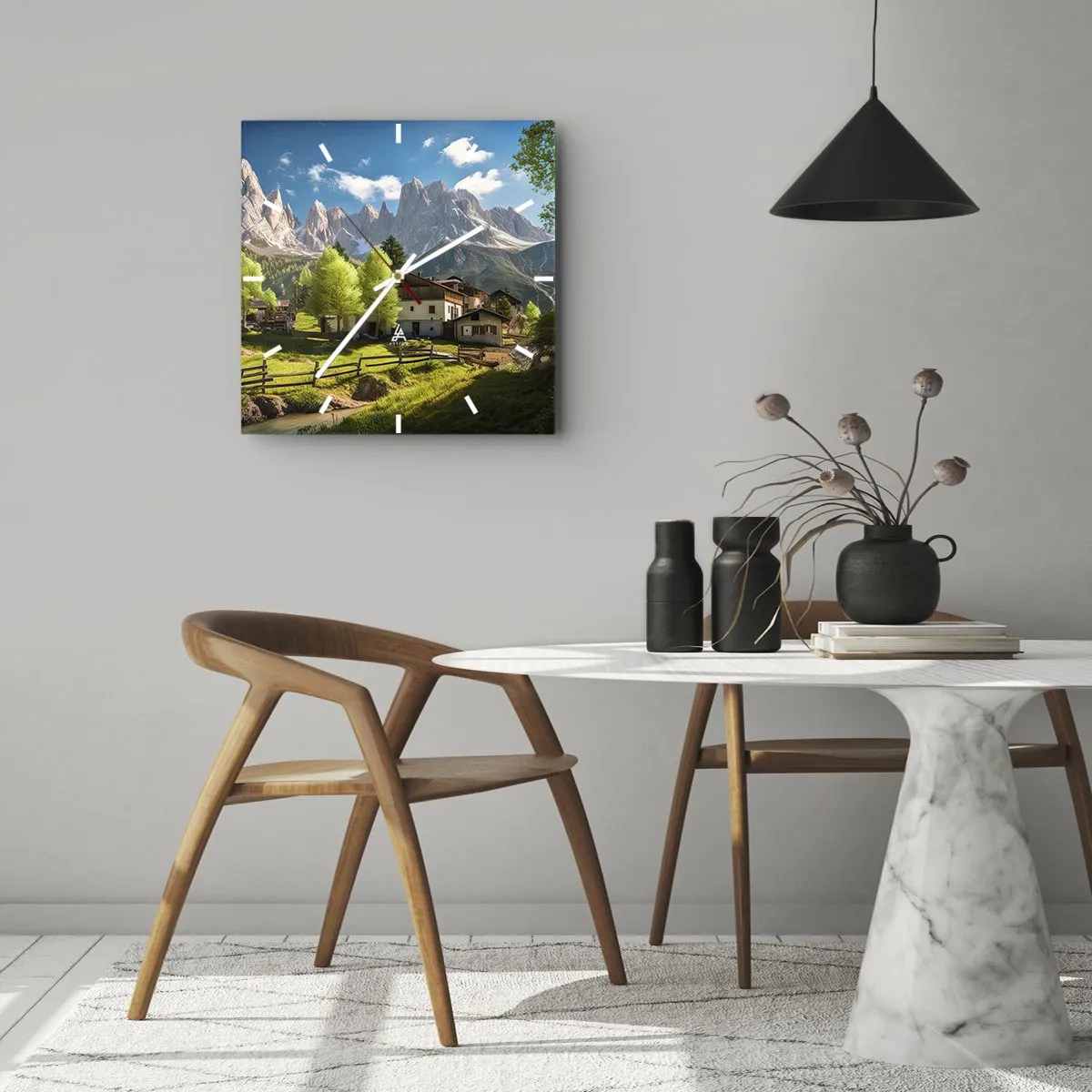 Horloge murale - Pendule murale - Idylle alpine - 40x40 cm