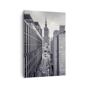 Impression sur toile - Image sur toile - Panorama de Varsovie avec vue sur le Palais de la Culture et les bâtiments environnants - 70x100cm - Vallée de Varsovie - Décoration murale moderne pour le salon et la chambre ARTTOR