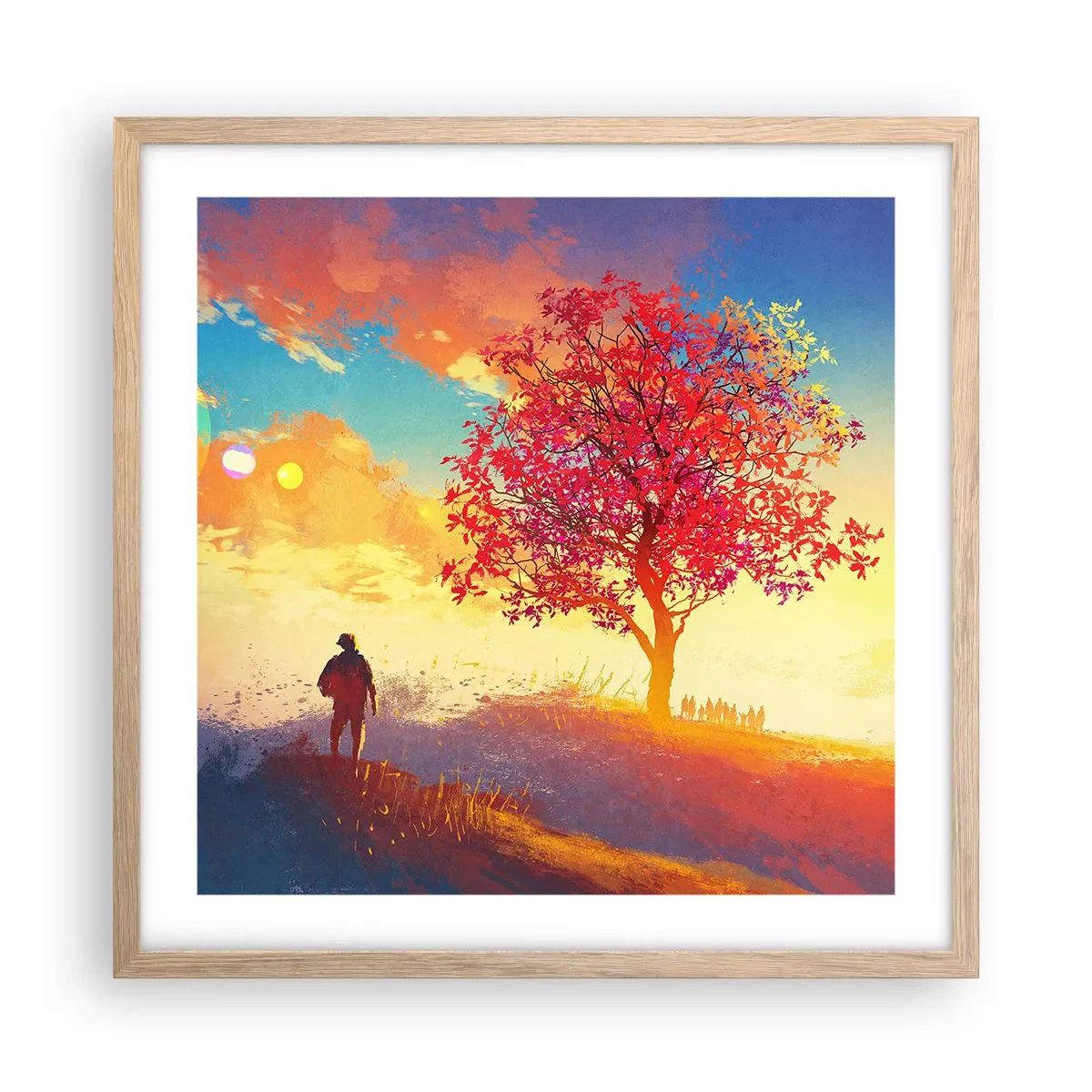 Affiche dans un chêne clair - Poster - Pèlerin à destination - 50x50 cm