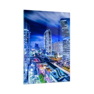Impression sur verre - Image sur verre - Panorama d'une ville moderne la nuit avec des lumières vives - 50x70cm - Rythmes de la ville nocturne - Décoration murale moderne pour le salon et la chambre ARTTOR
